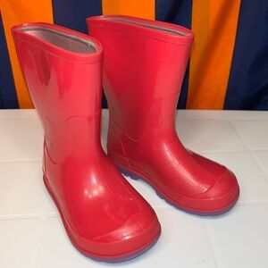 Girls Pink Rubber Rain Garden Mid Calf Pull On Boots Size 5-6 used condition